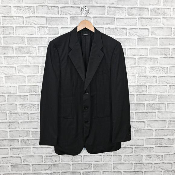 GIORGIO ARMANI black label Black Pin stripe Suit Pure Wool Size 52R - Picture 3 of 16